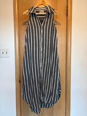 HOLDING HORSES Charcoal and White Striped Sleeveless, High-Low Dress